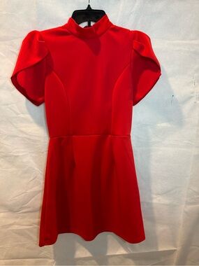 Red Short Sleeve Fit & Flare Dress